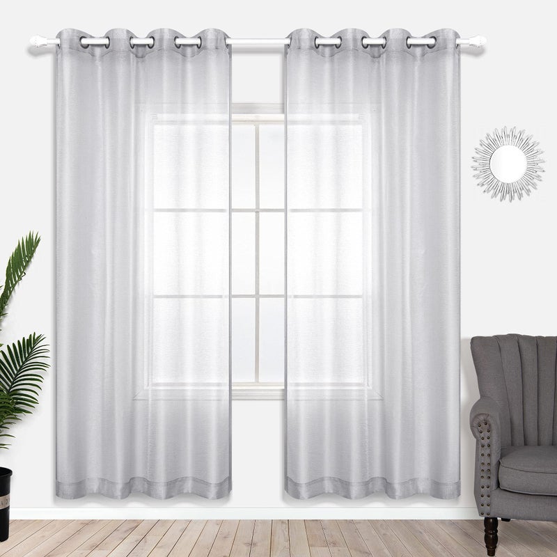 KOUFALL Silver Sheer Curtains, Luxury Curtain for Living Room Bedroom, Light Grey Grommet Backdrop Curtains for Party, 52 x 84 Inch Length, 2 Panels Set, Gray - Image 1